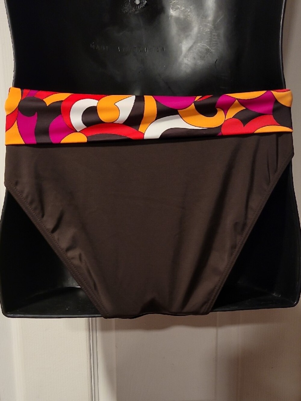 Freya Chocolate Bandeau Bikini Bottoms with Retro Pink-Orange Accent - Picture 3 of 4